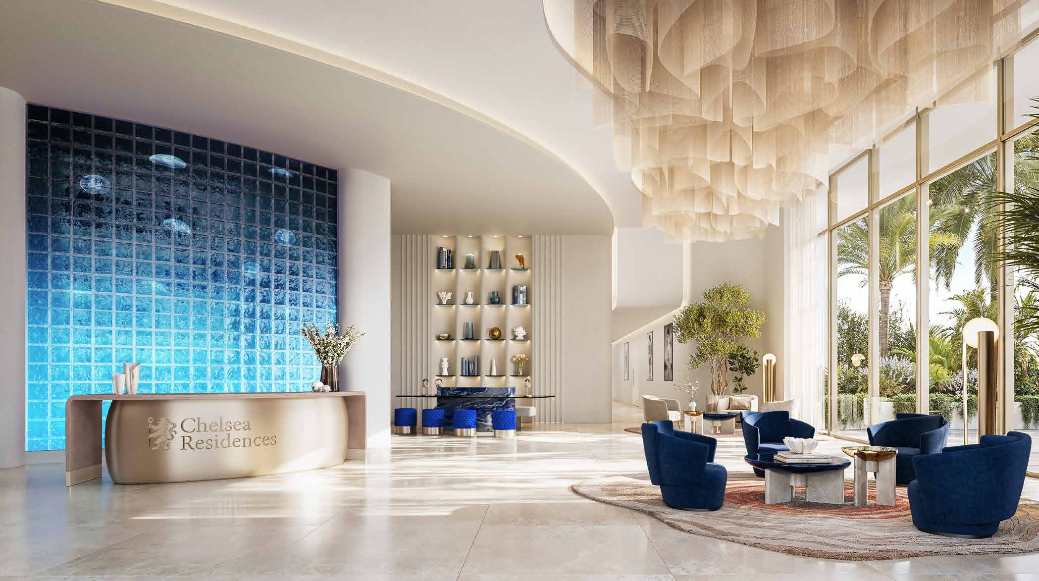 Grand Atrium, recepția Chelsea Residences, randare din broșura DAMAC