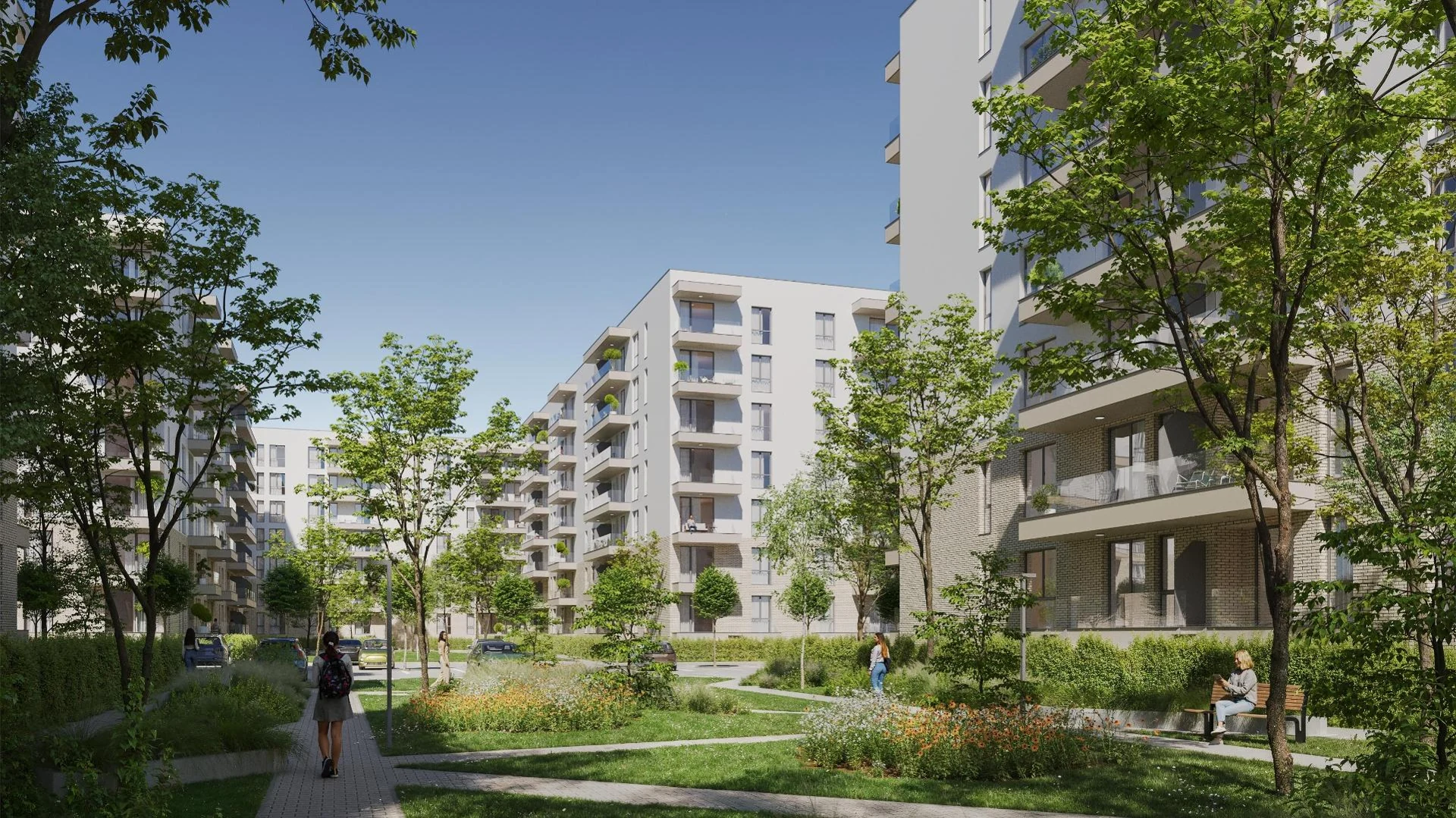Randare a grădinilor și aleilor interioare Harmony Apartments