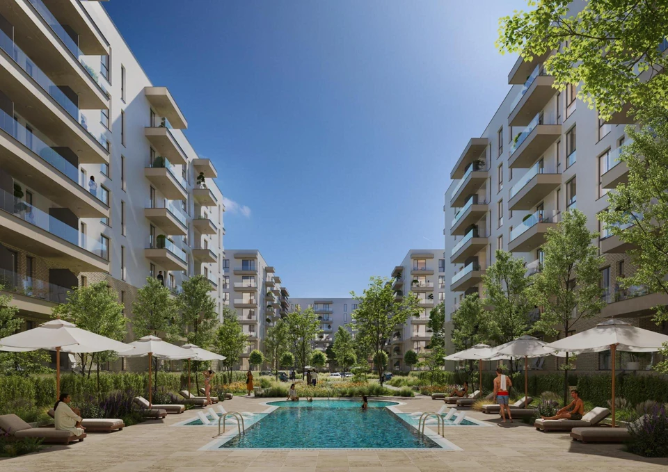 Piscină și curte comună, imagine din prezentarea Harmony