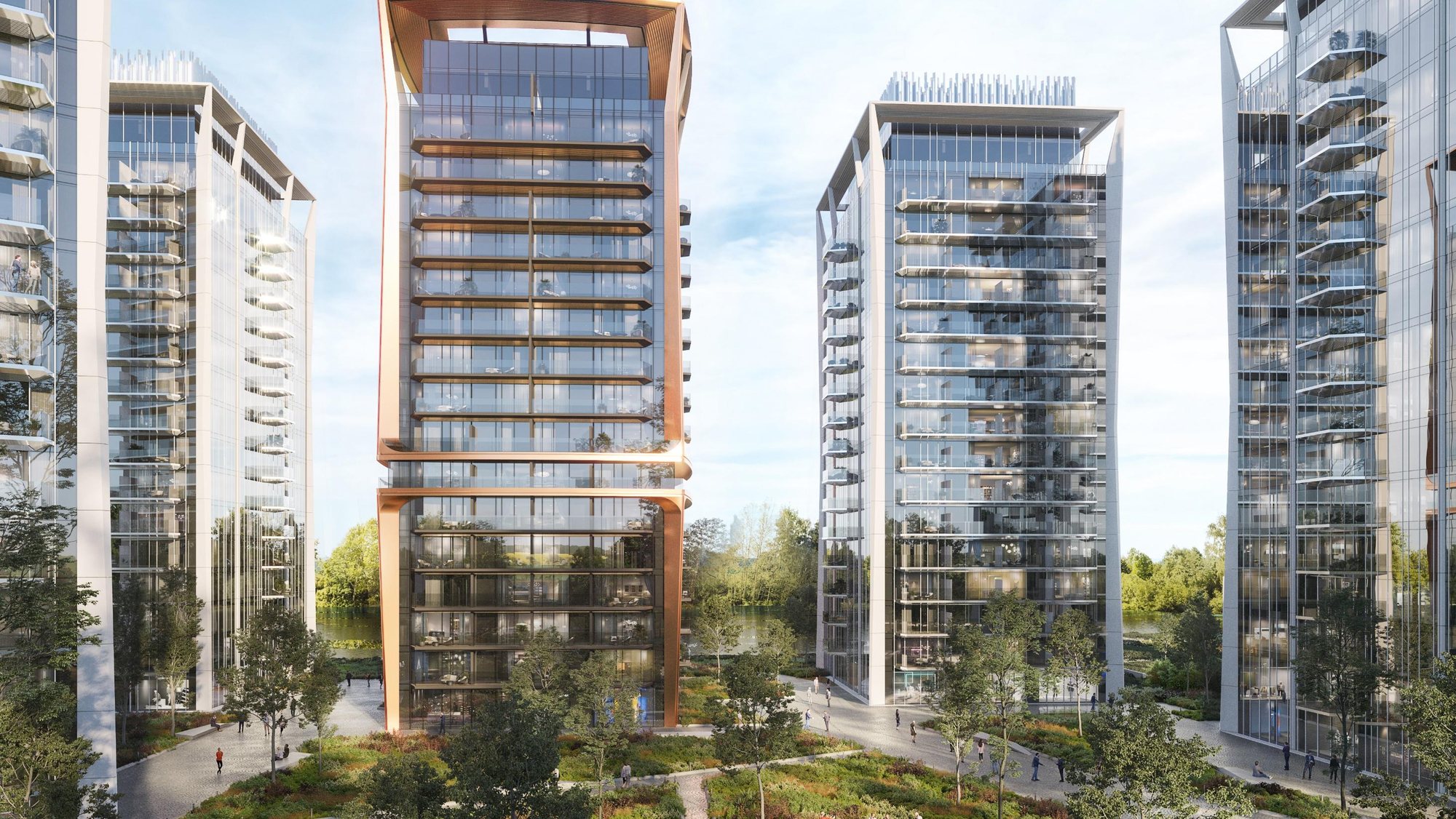 One Lake Club, le torri residenziali viste dalla piazza interna, Bucarest